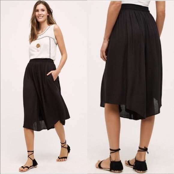 Elevenses Olena Culottes Anthropologie black Swiss dot wide leg cropped … - Picture 1 of 6